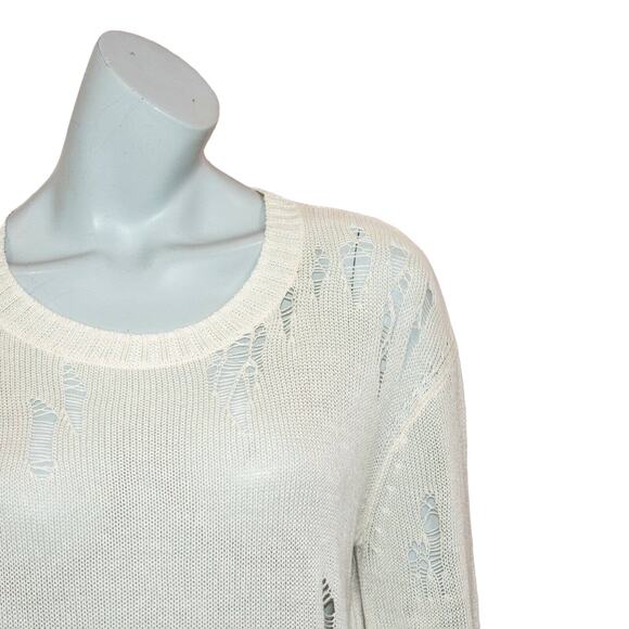 27 Miles Malibu Evalyn Distressed Crew Neck Sweater Beige - Picture 8 of 9